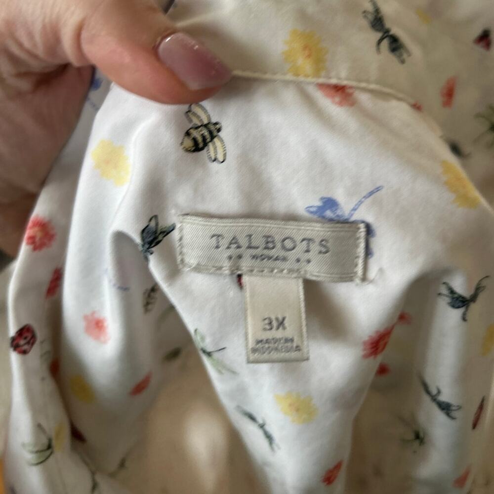 Talbots White BumbleBee Lady Bug Dragonfly Print Long Sleeve Button Down Shirt - Picture 5 of 8